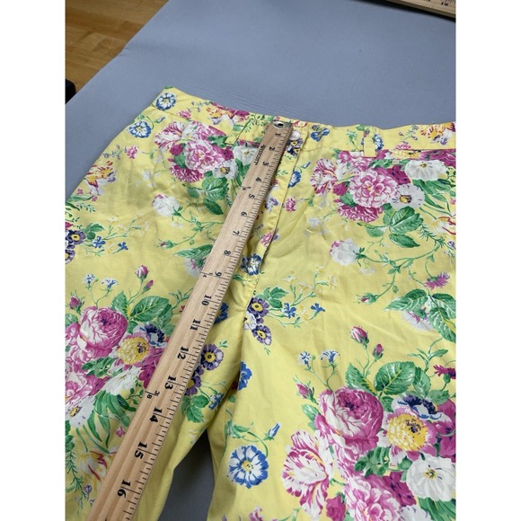 LRL Ralph Lauren Women Pants 14 Yellow Floral Spring Preppy Wide Leg Cropped - Picture 5 of 8